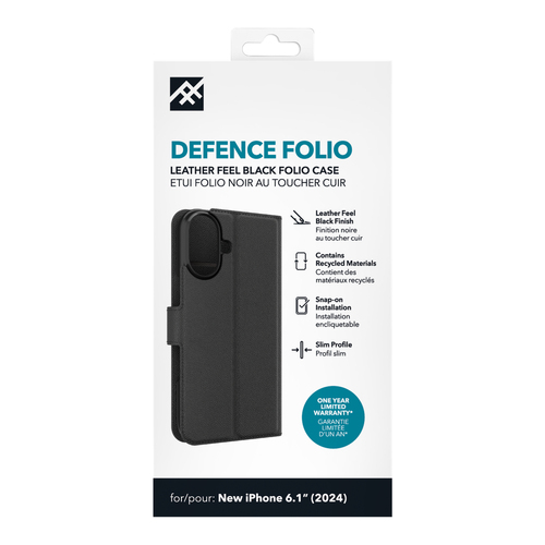 ifrogz Defence Tasche (Folie) Apple iPhone 16 Smartphone - PU-Leder, Polycarbonat, Plastik Körper