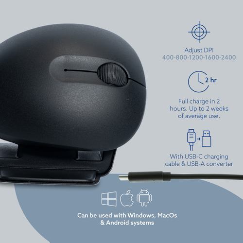 R-Go Tools Ergonomische Maus R-Go Twister mit Pausensoftware, beidhändige Maus, faltbar, Bluetooth und kabelgebunden. Form