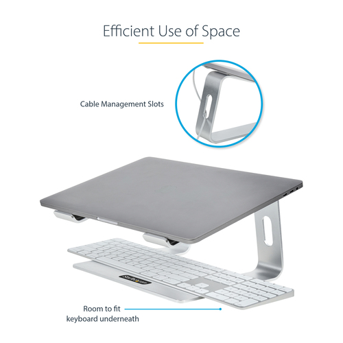 StarTech.com Laptop Stand for Desk, Supports 5kg / 11lb, Aluminum, Silver, Ergonomic Laptop Riser, Portable Laptop Holder 