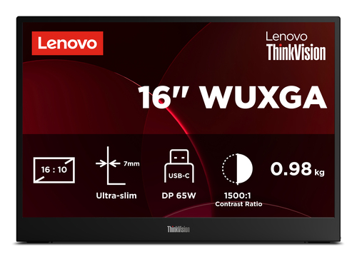 Lenovo M16 16" Class WUXGA LED Monitor - 16:10 - 40.6 cm (16") Viewable - In-plane Switching (IPS) Technology - WLED Backl