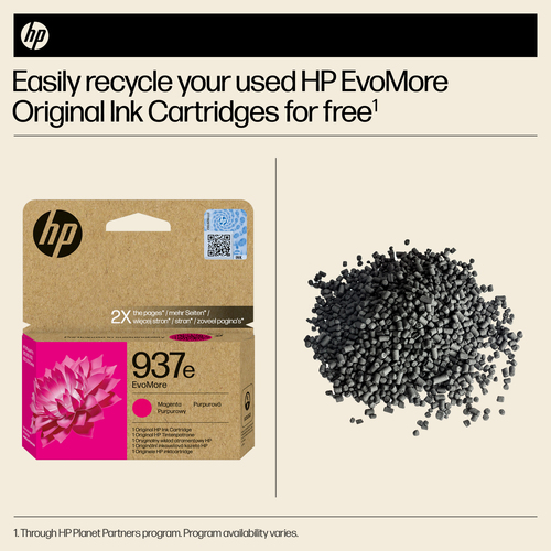 HP 937e EvoMore Magenta Original Ink Cartridge. Cartridge capacity: High (XL) Yield, Supply type: Single pack, Colour ink 