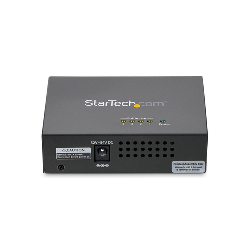StarTech.com PoE Injector - 52 V DC, 2.31 A Output - 4 Input Port(s) - 4 Output Port(s) - Wall Mountable - Black