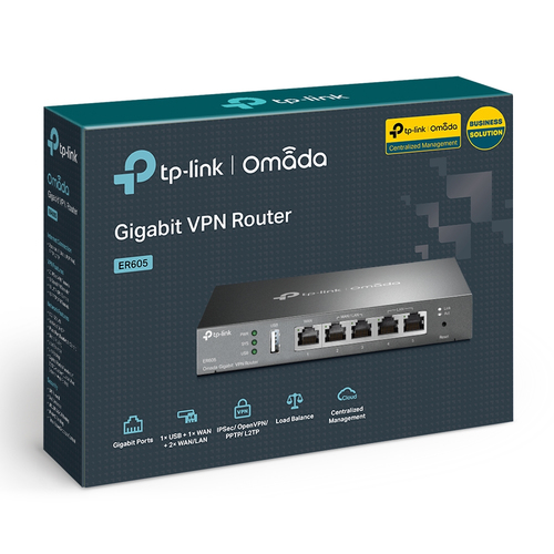 Omada ER605 Ethernet Drahtlos Router - 4 x Netzwerk-Anschluss - 1 x Breitband-Anschluss - Gigabit-Ethernet - VPN unterstüt