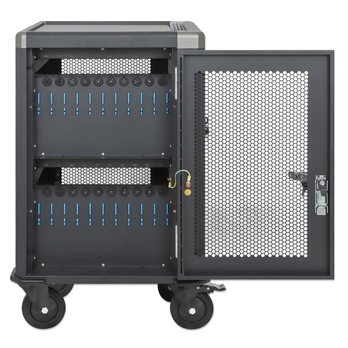 Manhattan iPad to 13", MacBook Air to 13" & Chromebook 14" 20-bay Charging Trolley/Cart via USB-C (30W), Also other tablet