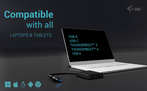 i-tec A/V Adapter - 1 x USB Type A - Male, 1 x USB Type C - Male - 2 x HDMI Digital Audio/Video - Female - 4096 x 2160 Sup