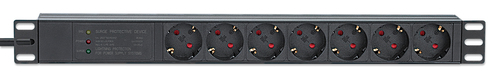Intellinet PDU - CEE 7/7 (SCHUKO) - 7 x Type F (Schuko) - 16 A - 230 V AC Input - Overload Protection, Double Pole, Surge 