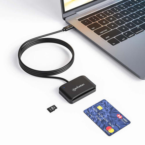 Manhattan Contact Portable Smart Card Reader - Black - Banking, Healthcare, Government, Time and Attendance, Desktop, Note