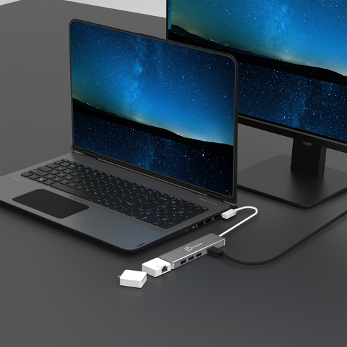 j5create JCD375 6 Port(s) USB Type C Docking Station for Notebook, MacBook - Charging Capability - Silver, White - 1 Displ