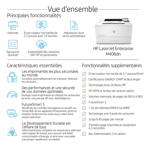 HP LaserJet Enterprise M406dn - Desktop Kabel Laserdrucker - Monochrom - 40 ppm Monodruck - 1200 x 1200 dpi Druckauflösung