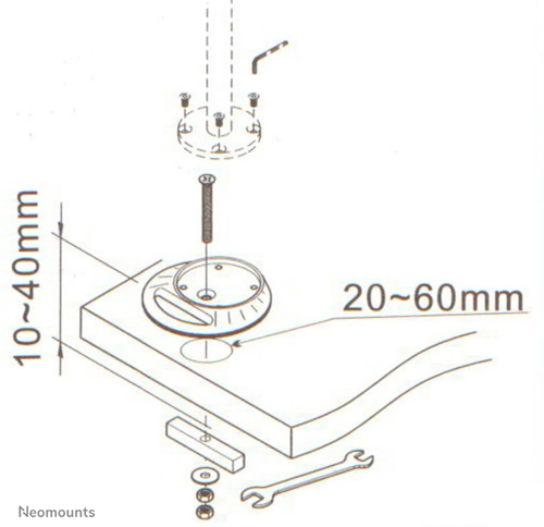 Neomounts FPMA-D9GROMMET Desk grommet mount. Product colour: Silver, Housing material: Steel, Mounting type: Desk. Weight:
