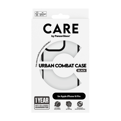 CARE Urban Combat Case for Apple iPhone 16 Pro Smartphone - Black, Transparent - Drop Resistant, Yellowing Resistant, Crus