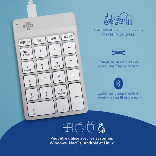 R-Go Tools Numpad Break, clavier numérique - Filaire, Blanc
