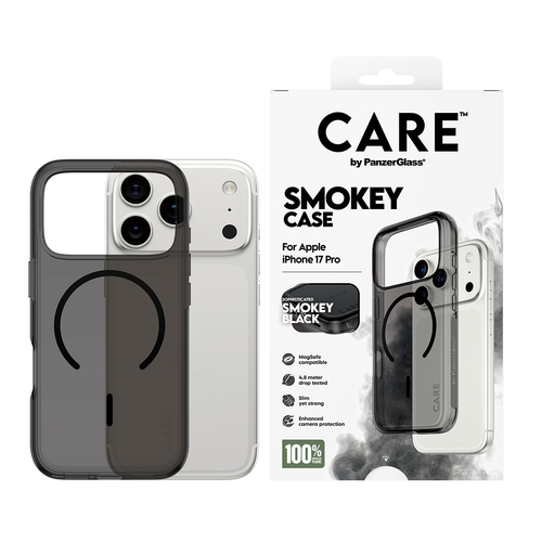 PanzerGlass CARE™ by ® Smokey Case w. Black MagSafe iPhone 17 Pro. Etui-Typ: Cover, Markenkompatibilität: Apple, Kompatibi