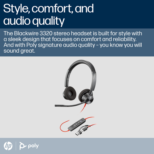 Cuffie Poly Blackwire 3320 Cavo On-ear, Over-the-head Stereo - Nero - Microsoft Teams Certification - Binaural - Supra-aur