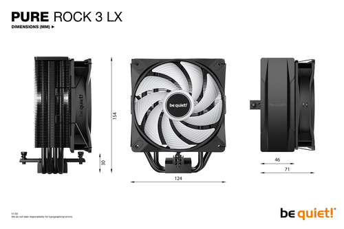 be quiet! Pure Rock 3 LX BK040 Kühllüfter - 4 x Heat Pipe(s) - 2000 U/Min - Rillenlager - Compatible Intel Socket: Socket 