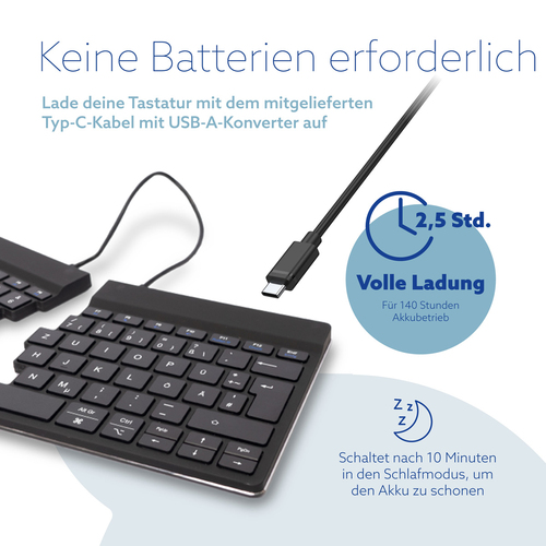 R-Go Tools Ergonomische Tastatur R-Go Split Break mit Pausensoftware, geteilte Tastatur, QWERTZ (DE), kabellos, schwarz. T