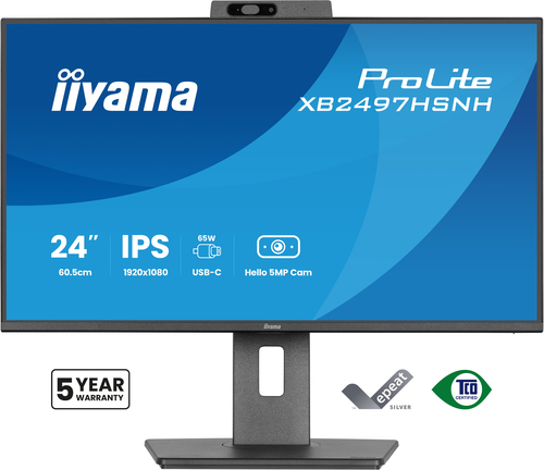 iiyama ProLite XB2497HSNH-B1 24 Zoll Klasse Webcam Full HD LED-Monitor - 16:9 Format - Mattschwarz - 60,5 cm (23,8 Zoll) V