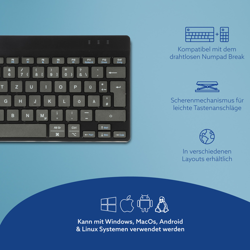 R-Go Tools Ergonomische Tastatur R-Go Compact Break, kompakte Tastatur mit Pausensoftware, QWERTZ (DE), Bluetooth, Schwarz