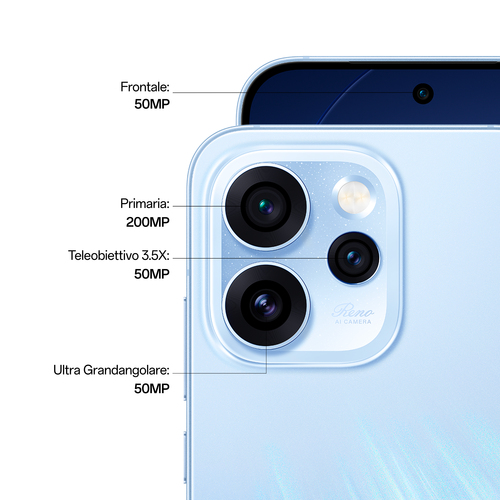 OPPO Reno15 Pro 5G AI Smartphone, Tripla fotocamera 200+50+50MP, Selfie 50MP, Display 6.32” 120HZ AMOLED FHD+, 6200mAh, RA