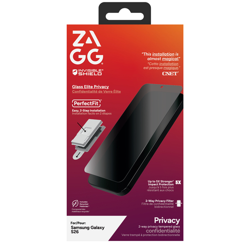 InvisibleShield Glass Elite Privacy For Galaxy S26. Brand compatibility: Samsung, Compatibility: Galaxy S26, Protection fe