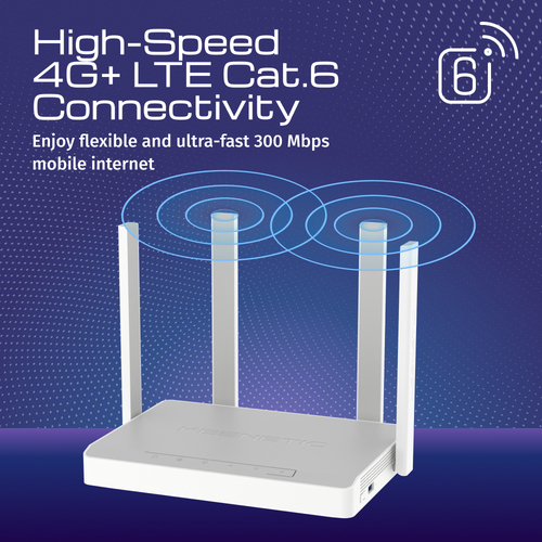 Keenetic Hero 4G+ AX1800 Mesh Wi-Fi 6 4G+ Modem Router with a 4-Port Gigabit Smart Switch and USB 3.0 Port. WAN connection