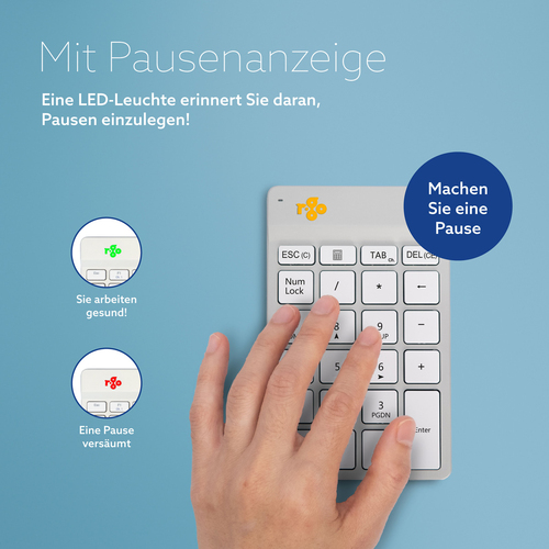 R-Go Tools Tastatur R-Go Numpad Break, ergonomischer Ziffernblock mit Pausensoftware, bluetooth, weiß. Geräteschnittstelle