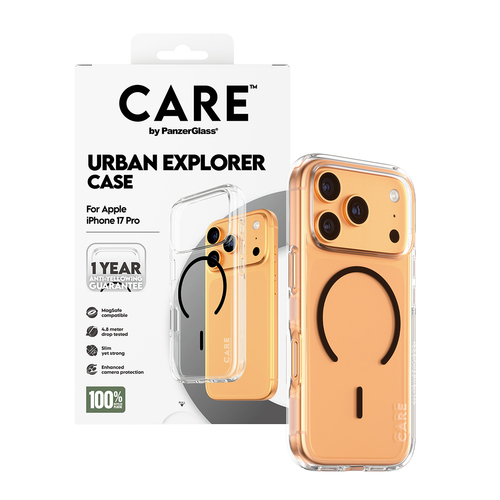 PanzerGlass CARE™ by ® Urban Explorer Case Transparent w. Black MagSafe iPhone 17 Pro. Case type: Cover, Marke-Kompatibili