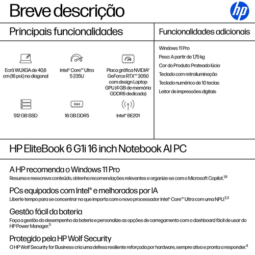 HP EliteBook 6 G1i 40,6 cm (16") Notebook - WUXGA - 60 Hz - Intel Core Ultra 5 235U - 16 GB - 512 GB SSD - Intel Chip - 19