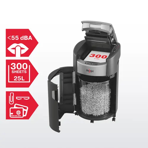 Rexel ShredMax AutoFeed+ 300X Cross Cut Paper Shredder. Shredding type: Cross shredding, Working width: 22.5 cm, Shredding