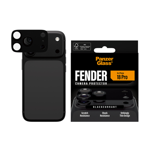 PanzerGlass ® Fender Camera Lens Protector Blackcurrant iPhone 18 Pro. Compatibility: Apple - iPhone 2026 Pro. Dry applica