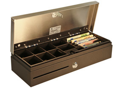 apg Flip-Top MFS437A-BL460 Cash Drawer - 6 Bill - 8 Coin - Printer Driven - Aço inoxidável - Preto - 102 mm Altura x 460 m