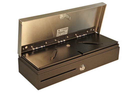 apg Flip-Top MFS437A-BL460 Cash Drawer - 6 Bill - 8 Coin - Printer Driven - Aço inoxidável - Preto - 102 mm Altura x 460 m
