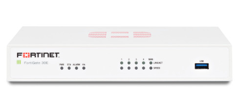 Fortinet FortiGate 30E. Débit du pare-feu: 950 Mbit/s, Débit IPS/IDS: 150 Mbit/s. Algorithme de sécurité soutenu: SSL/TLS,