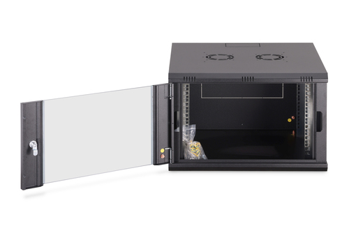 Digitus Dynamic-N 7U Wall Mountable Enclosed Cabinet Rack Cabinet for Networking, Server - Black - Steel, Glass, Sheet Ste