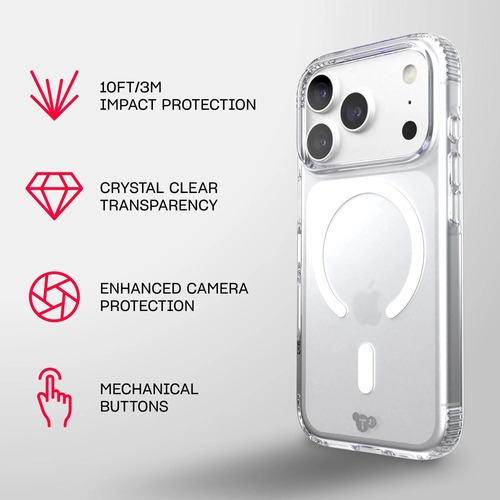 Tech21 EvoLite Clear MagSafe. Case type: Cover, Brand compatibility: Apple, Compatibility: iPhone 18 Pro/17 Pro, Maximum s