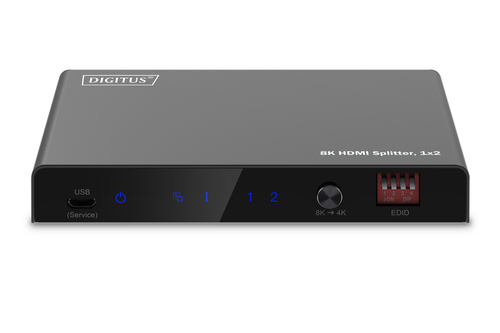 Digitus 8K HDMI Splitter, 1x2. Video Porttyp: HDMI, Teilnehmerausgang: 2x HDMI. Maximale Auflösung: 7680 x 4320 Pixel, Pro