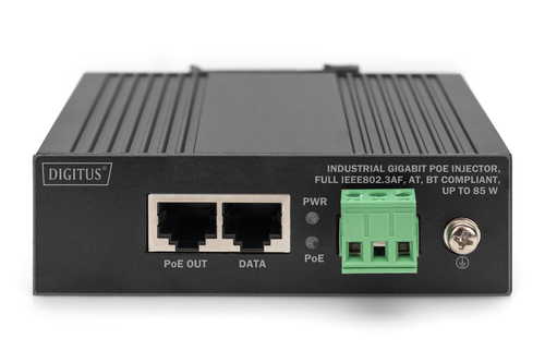 Digitus Gigabit EthernetPoE Injector, Industrial. Networking standards: IEEE 802.3af, IEEE 802.3at, IEEE 802.3bt, Cabling 