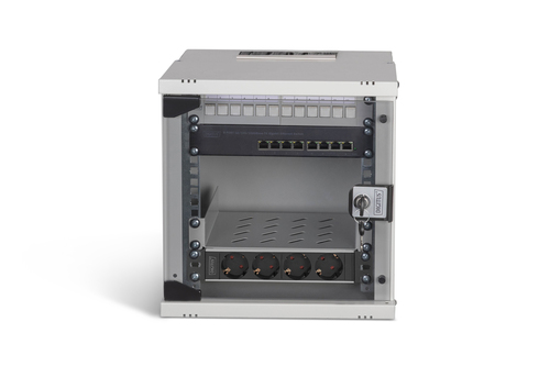 Digitus 10U Wandmontierbar Geschlossener Schrank Rackschrank für Server, Netzwerk-Geräte - Hellgrau - Glas - 30 kg Maximal