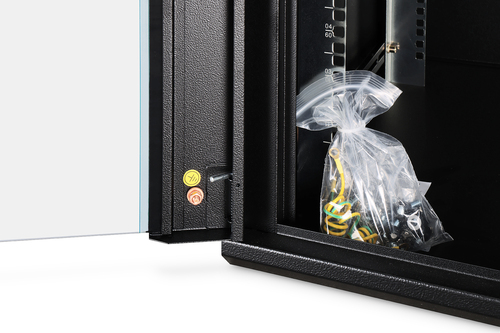 Digitus Dynamic-N 12U Wall Mountable Enclosed Cabinet Rack Cabinet for Networking, Server - Black - Steel, Glass, Sheet St