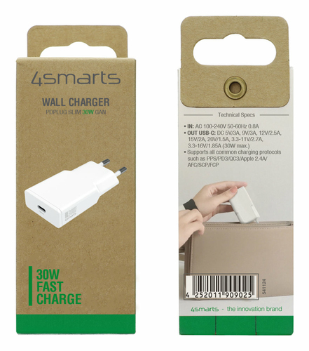 4smarts 541124. Aufladetyp: Drinnen, Energiequelle: AC, Aufladekompatibilität: Smartphone. Eingangsspannung: 100 - 240 V. 