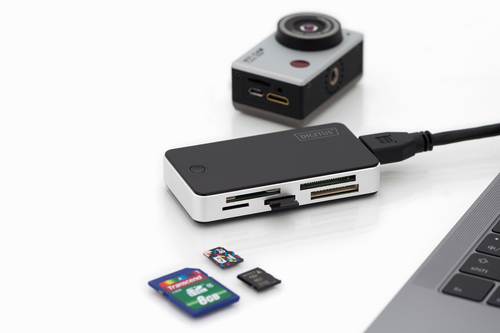 Digitus Card Reader All-in-one, USB 3.0. Compatible memory cards: CF, MMC, MMC Mobile, MMC+, MMCmicro, MS Micro (M2), MS P
