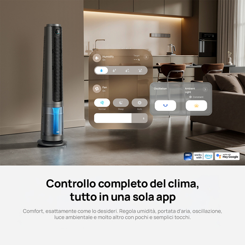 Dreo TurboCool 765S – Ventilatore a Nebulizzazione Smart 3-in-1: Raffredda fino a 6°C in 60s – Flusso d'Aria 10,4 m/s (18,