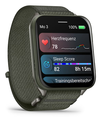 Garmin Venu X1. Display diagonal: 5.08 cm (2"), Display technology: AMOLED, Display resolution: 448 x 486 pixels, Touchscr