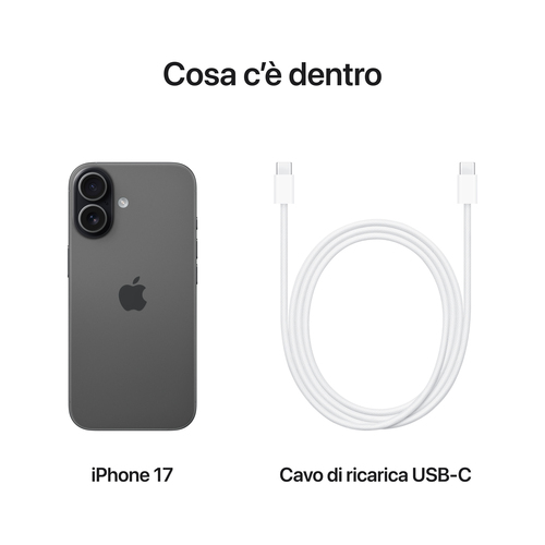 Apple iPhone 17 256GB Nero. Dimensioni diagonale schermo: 16 cm (6.3"), Risoluzione del display: 2622 x 1206 Pixel. Famigl