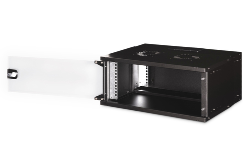 Digitus SOHO PRO 4U Wall Mountable Enclosed Cabinet Rack Cabinet for Networking327 mm Rack Depth - Black - Glass, Sheet St