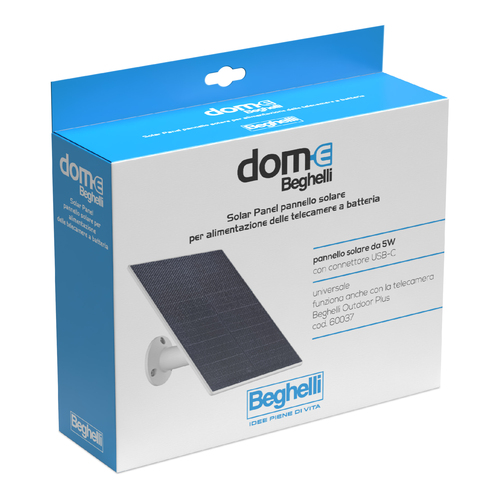 Beghelli Dom-e Pannello Solare USB-C. Tipo: Pannello solare, Posizionamento supportato: Esterno, Compatibilità marca: Begh