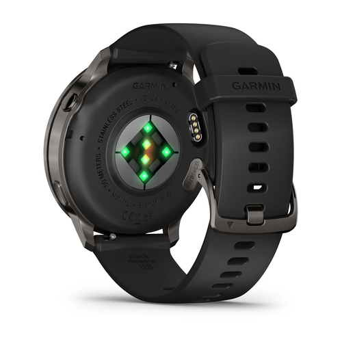 Garmin Venu 4 Smart Watch - Slate Case Color - Black Band Color - Stainless Steel, Metal Body Material - Fiber Reinforced 