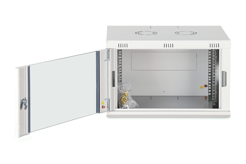 Digitus Dynamic-N 7U Wall Mountable Enclosed Cabinet Rack Cabinet for Networking, Server - Light Grey - Steel, Glass, Shee