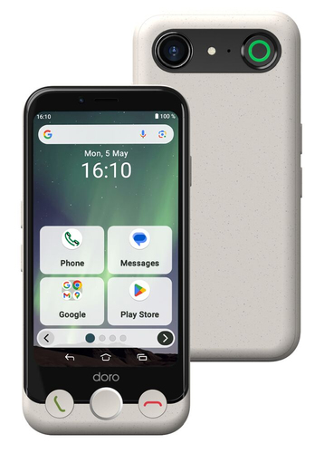 Doro Aurora A10 DSB-0550 64 GB Smartphone - 11,4 cm (4,5 Zoll) 1280 x 720 - Octa-Core 2 GHz - 4 GB RAM - Android 14 - 4G -