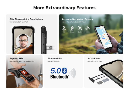Doogee Fire 5 Ultra. Dimensioni diagonale schermo: 16,8 cm (6.6"), Risoluzione del display: 1612 x 720 Pixel. Frequenza de